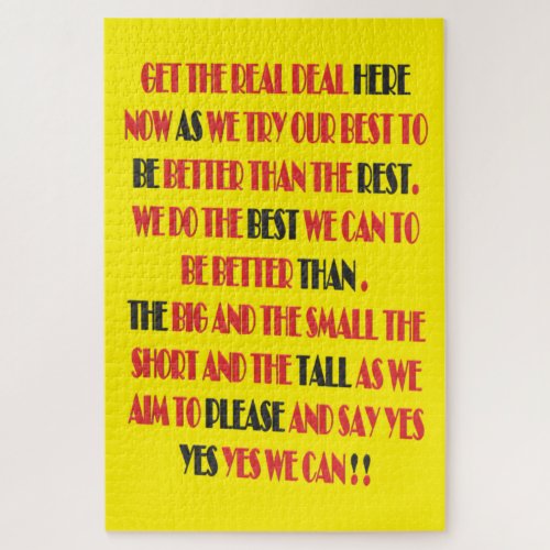 The real deal is here poster print type word art jigsaw puzzle