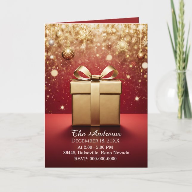 The Real Gift Gold Christmas Present Invitations (Front)