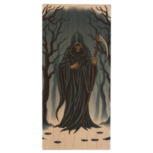 "The Reaper's Path – No Escape from Fate" 💀🌲 Wood Flash Drive