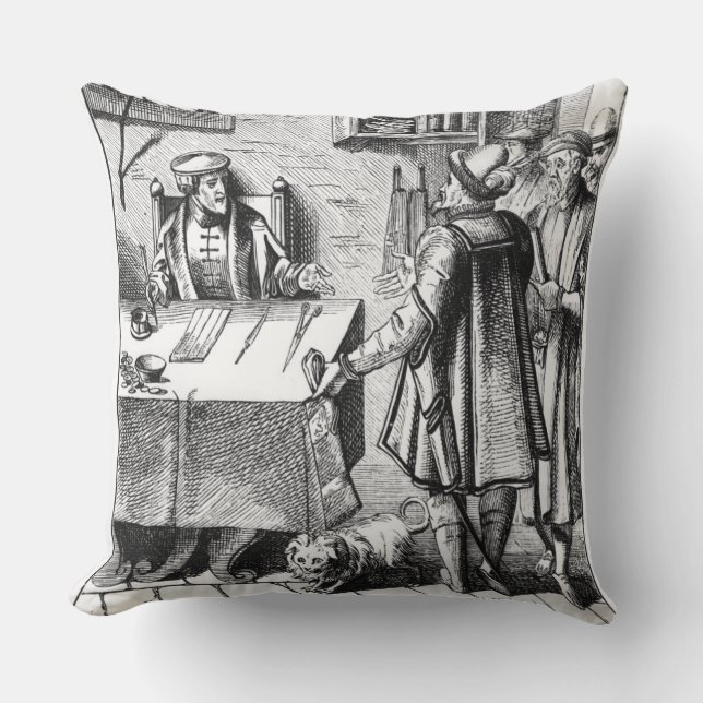The Receiver of Taxes, after a woodcut in 'Praxis Throw Pillow (Front)