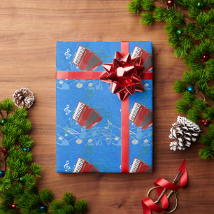 The Red Accordion, Blue Music Design Wrapping Paper
