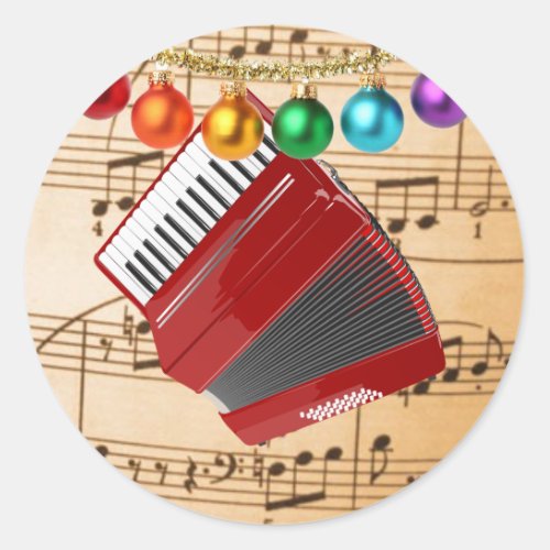 The Red Accordion Christmas Design Classic Round Sticker