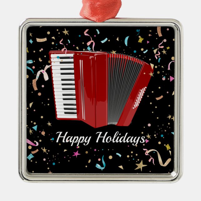 The Red Accordion, Happy Holidays, Metal Ornament (Front)