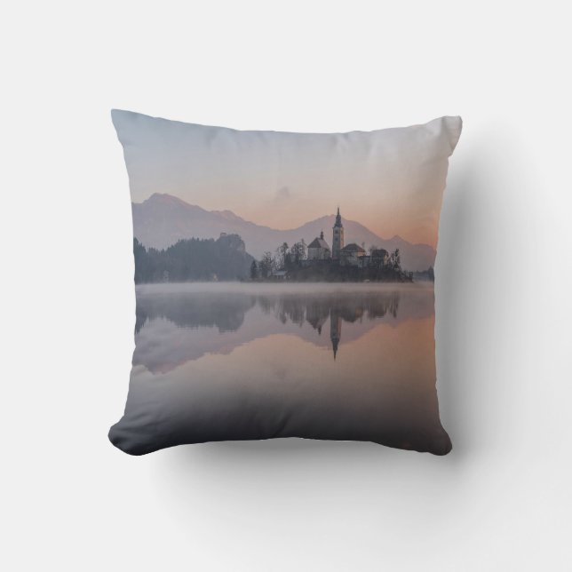 The Red And Brown House And The Water Throw Pillow (Front)