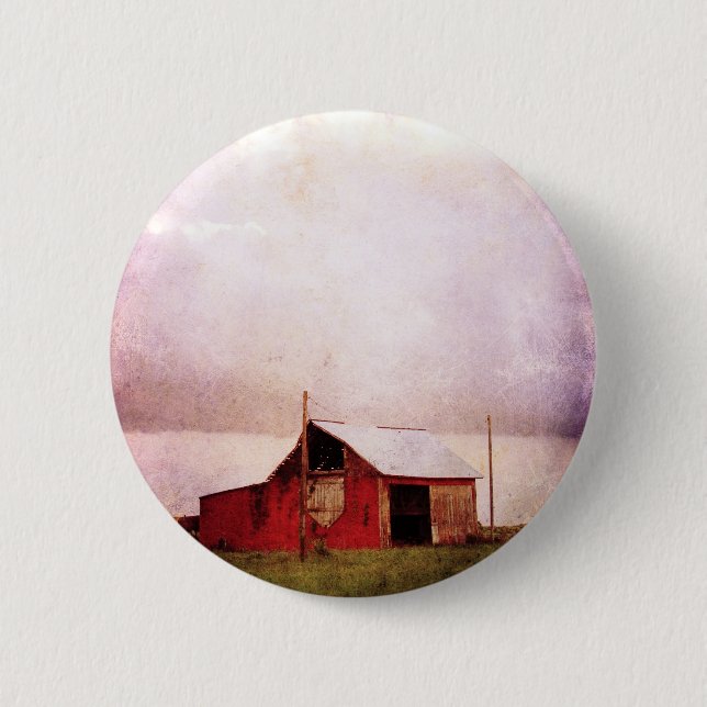 The Red Barn at Sunset Pinback Button (Front)