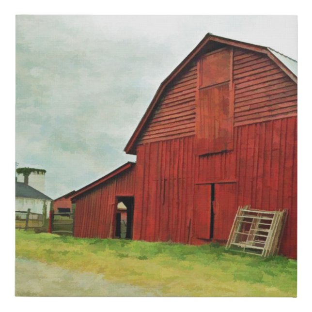 The Red Barn Rural Countryside Faux Canvas Print (Front)