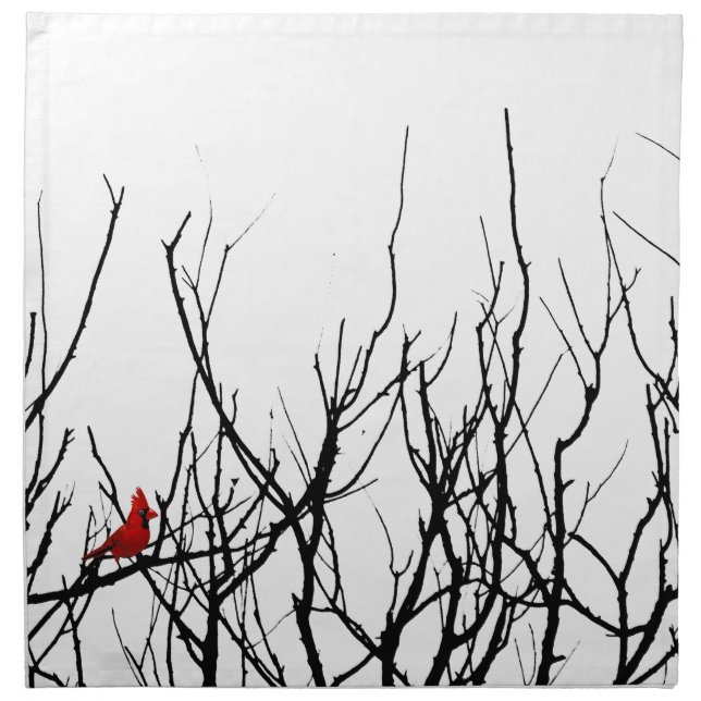 The Red Bird by Leslie Peppers Cloth Napkin (Front)