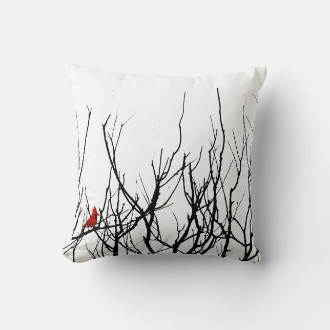 The Red Bird by Leslie Peppers Throw Pillow (Front)