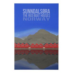 The Red Boat Houses Sunndalsøra Norway Faux Canvas Print