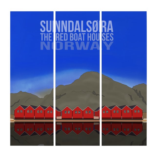 The Red Boat Houses Sunndalsøra Norway Triptych (Front)