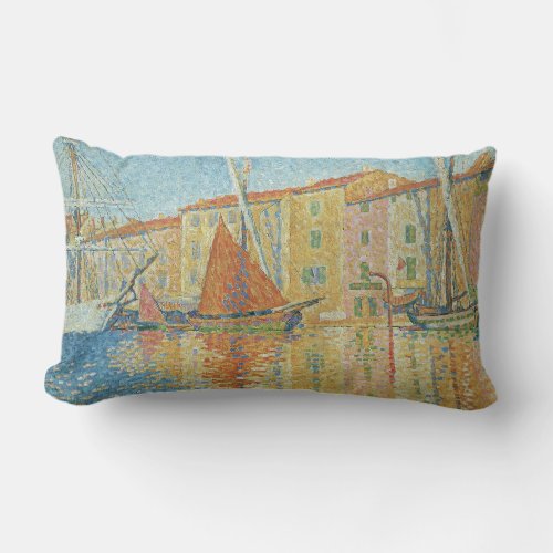 The Red Buoy by Paul Signac Vintage Pointillism Lumbar Pillow