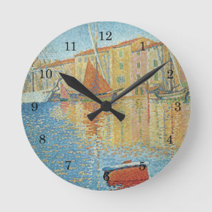 The Red Buoy by Paul Signac, Vintage Pointillism Round Clock