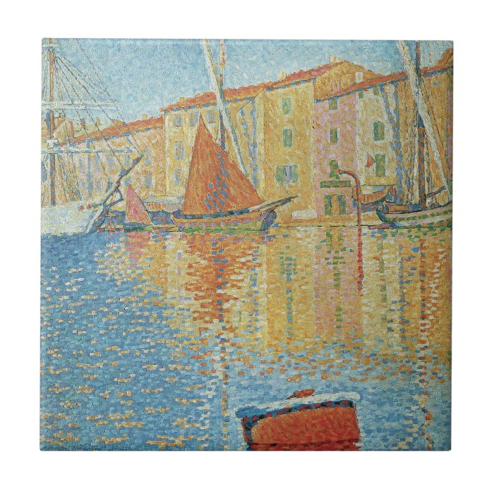 The Red Buoy by Paul Signac, Vintage Pointillism Tile