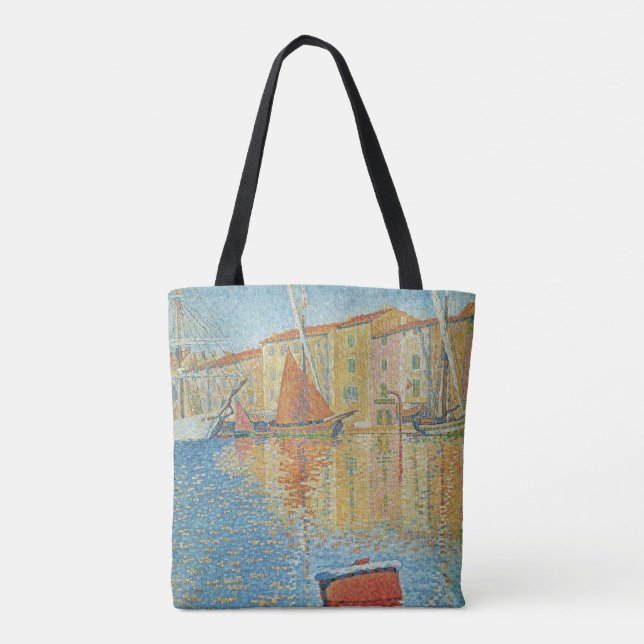 The Red Buoy by Paul Signac, Vintage Pointillism Tote Bag (Back)