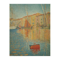 The Red Buoy by Paul Signac, Vintage Pointillism Wood Wall Decor