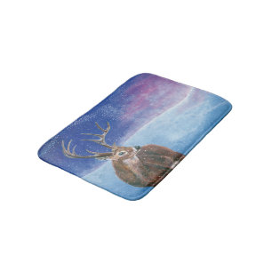 The red Deer Cervus elaphus and Winter Landscape Bath Mat