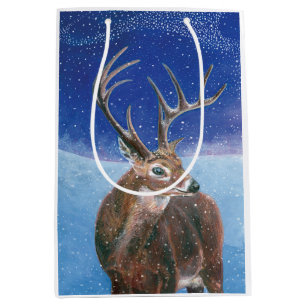 The red Deer Cervus elaphus and Winter Landscape  Medium Gift Bag