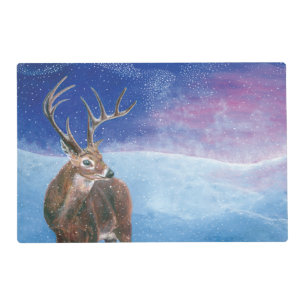 The red Deer Cervus elaphus and Winter Landscape Placemat