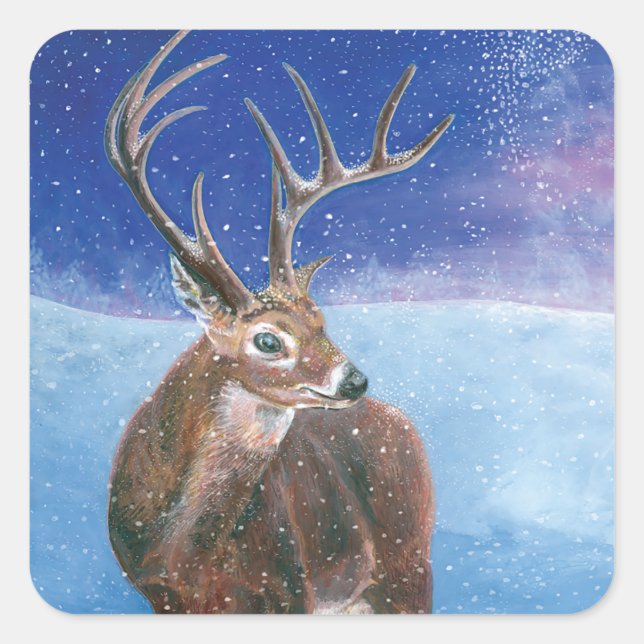 The red Deer Cervus elaphus and Winter Landscape   Square Sticker (Front)