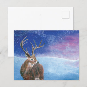 The red deer (Cervus elaphus) in Winter    Holiday Postcard