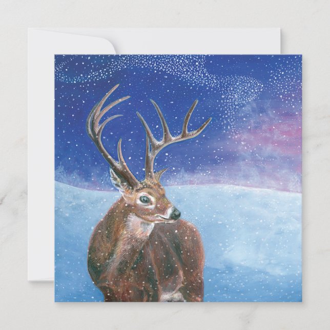 The Red Deer (Cervus elaphus) Snowy Winter Card (Front)