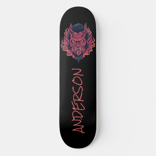 The Red Demon Head Devil Personalized Skateboard (Front)