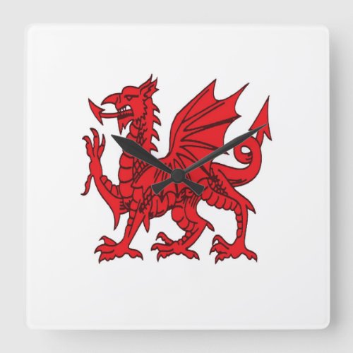 The Red Dragon or Y Ddraig Goch Isolated Square Wall Clock