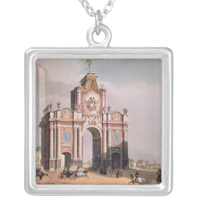 The Red Gate in Moscow Silver Plated Necklace (Front)
