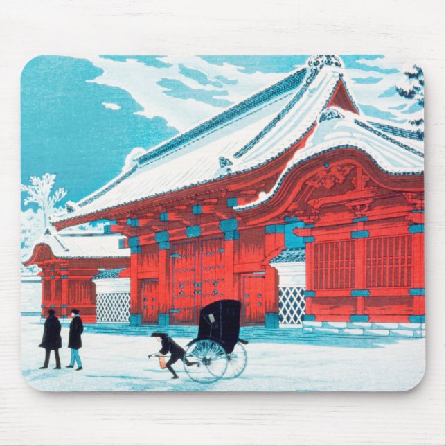 The Red Gate of Hongo in Snow by Hiroaki Takahashi Mouse Pad (Front)