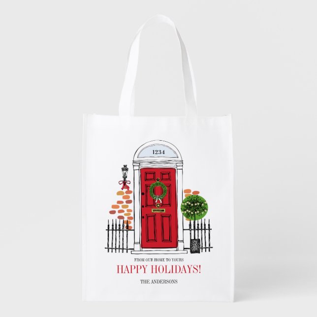 The Red Holiday Christmas Door Reusable Bag (Front)