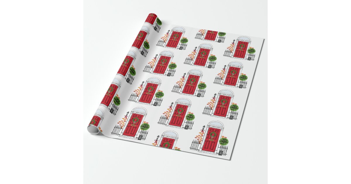 The Red Holiday Christmas Door Wrapping Paper