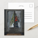 The Red Kerchief | Claude Monet Postcard<br><div class="desc">The Red Kerchief (1868-1873),  also called The Red Cape,  by French Impressionist artist Claude Monet. This oil on canvas snowscape depicts Monet's wife,  Camille,  passing outside of a window dressed in a red cape.

Use the design tools to add custom text or personalize the image.</div>