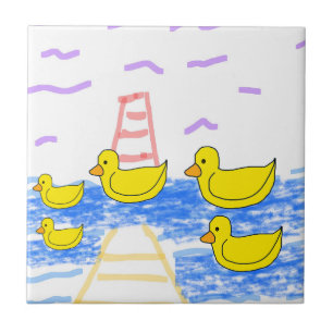 The Red Lighthouse and the Yellow Duck Pier Ceramic Tile