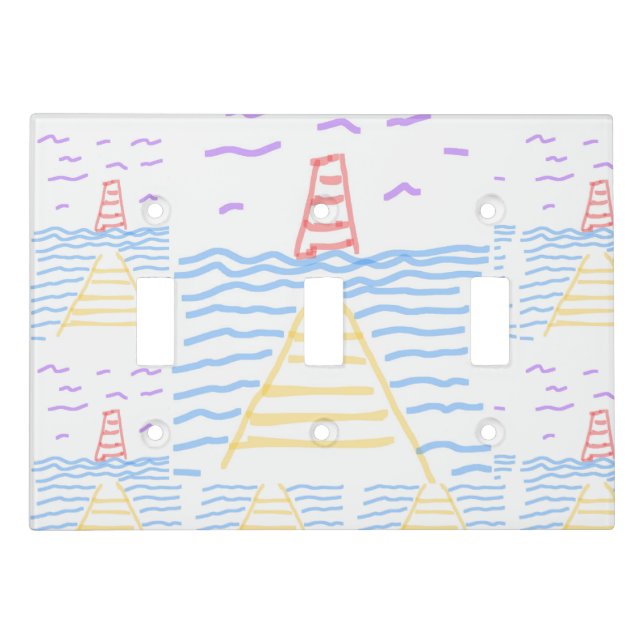 The Red Lighthouse and the Yellow Pier Light Blue  Switch Cover (Front)