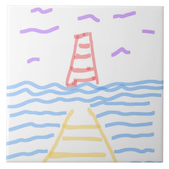 The Red Lighthouse and the YellowPier Ceramic Tile (Front)