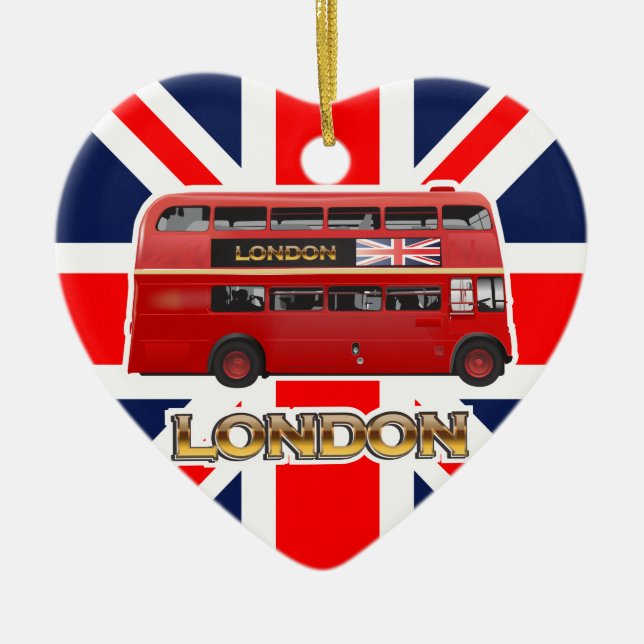 The Red London Double Decker Bus Ceramic Ornament (Front)