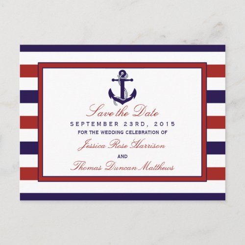 The Red  Navy Nautical Anchor Wedding Collection Announcement Postcard