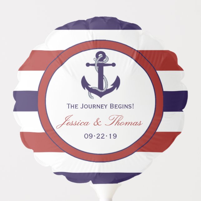 The Red & Navy Nautical Anchor Wedding Collection Balloon (Front)