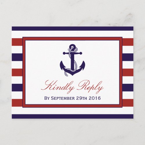 The Red  Navy Nautical Anchor Wedding Collection Invitation Postcard