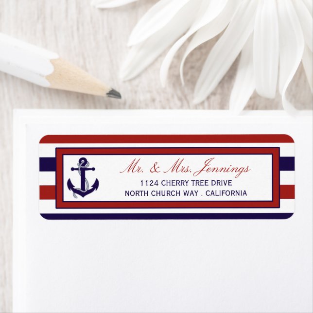The Red & Navy Nautical Anchor Wedding Collection Label (Insitu)
