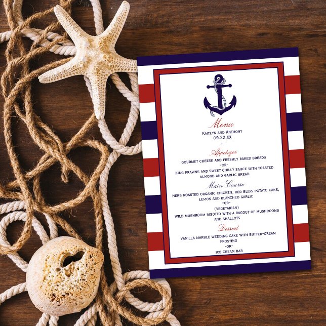 The Red & Navy Nautical Anchor Wedding Collection Menu (Creator Uploaded)