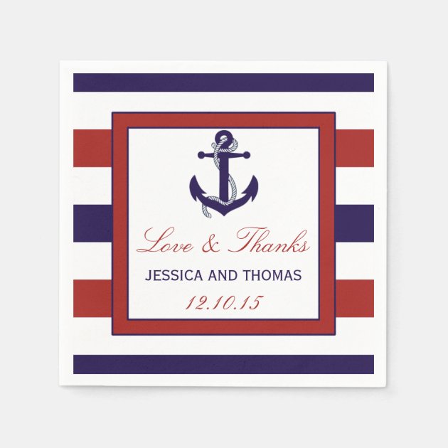 The Red & Navy Nautical Anchor Wedding Collection Paper Napkin