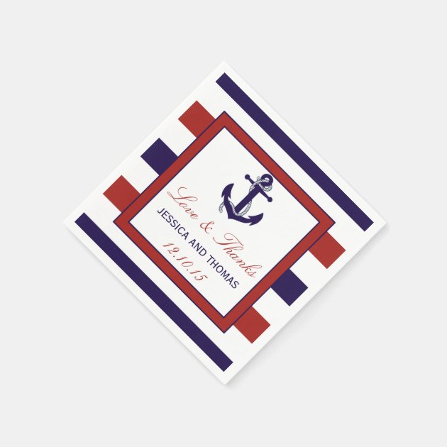 The Red & Navy Nautical Anchor Wedding Collection Paper Napkin