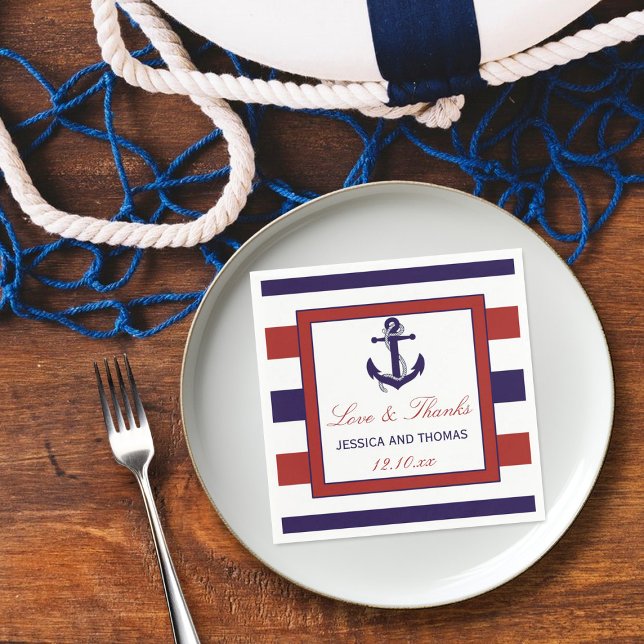 The Red & Navy Nautical Anchor Wedding Collection Paper Napkins (Creator Uploaded)
