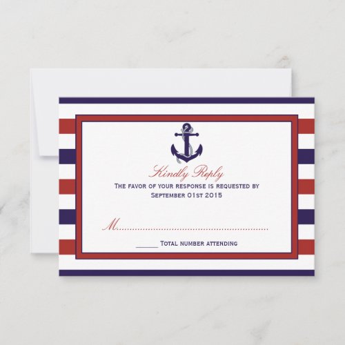 The Red  Navy Nautical Anchor Wedding Collection RSVP Card