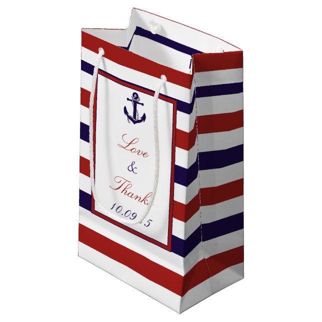The Red & Navy Nautical Anchor Wedding Collection Small Gift Bag (Front Angled)