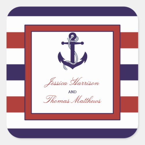 The Red  Navy Nautical Anchor Wedding Collection Square Sticker