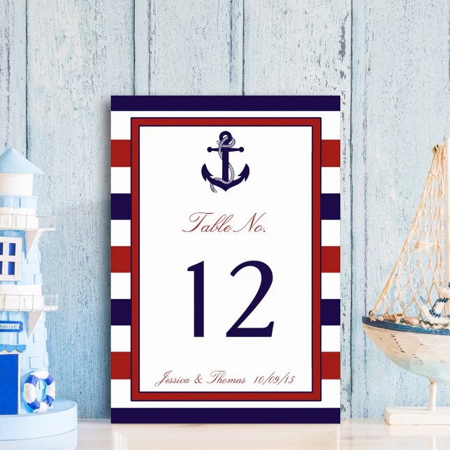 The Red & Navy Nautical Anchor Wedding Collection Table Number (Creator Uploaded)