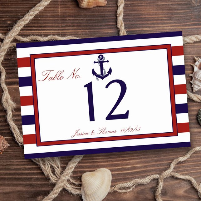 The Red & Navy Nautical Anchor Wedding Collection Table Number (Creator Uploaded)