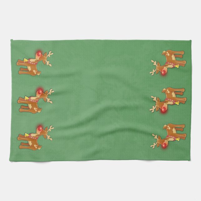 the Red Nose Reindeer Christmas Green Towel (Horizontal)